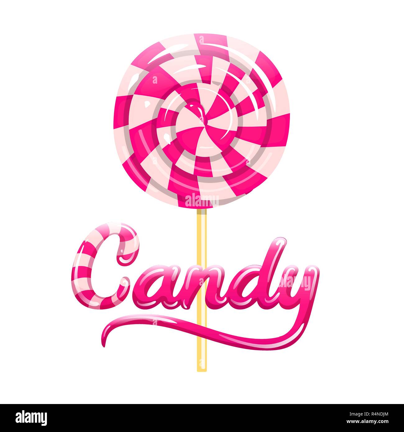 Rosa zeichen Süßigkeiten und bunte Rosa gestreifte Süßigkeiten Lutscher Vector Illustration. Stock Vektor