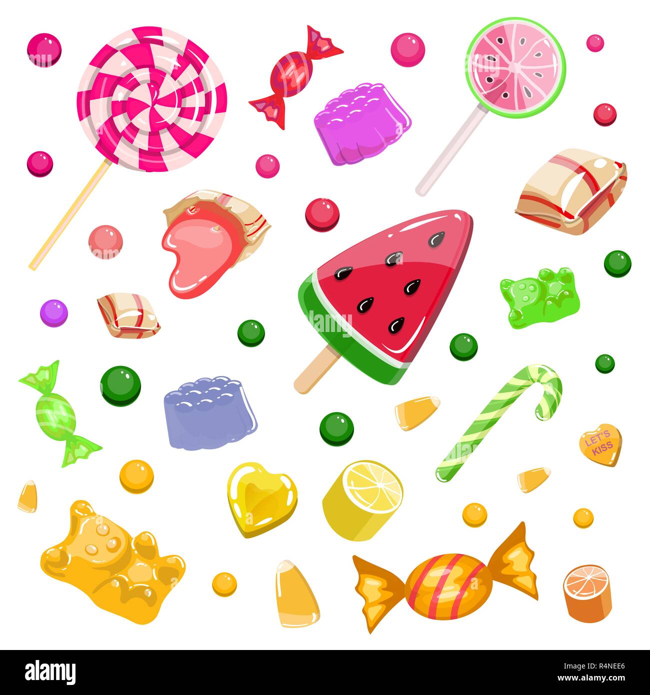 Bunte Hintergrund mit Bonbons, Karamell, Marmelade, Eis Stock Vektor