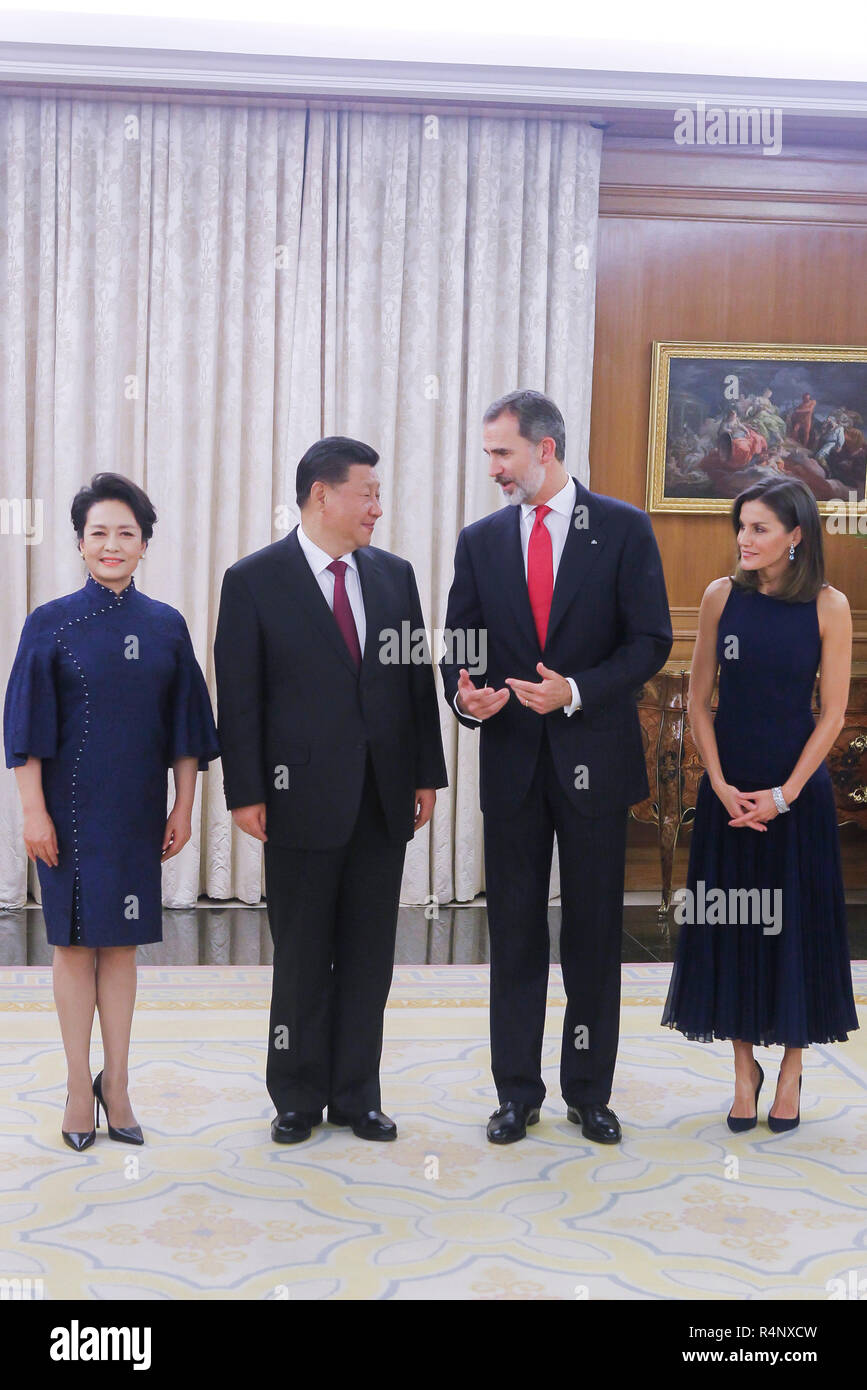 Madrid, Spanien. 27 Nov, 2018. König Felipe VI. von Spanien, der Königin Letizia von Spanien, Xi Jinping, Peng Liyuan host a Dinne mit Xi Jinping, der Präsident der Volksrepublik China und Frau Peng Liyuan an Zarzuela Palast am 27. November 2018 in Madrid, Spanien, 27. November 2018. Credit: Jimmy Olsen/Medien Punch *** Keine Spanien***/Alamy leben Nachrichten Stockfoto