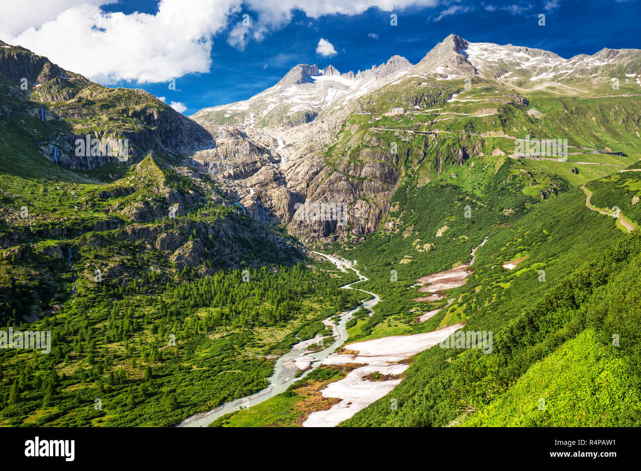 Blick auf die Rhone Gletscher Furkapass, der Schweiz, in Europa. Stockfoto
