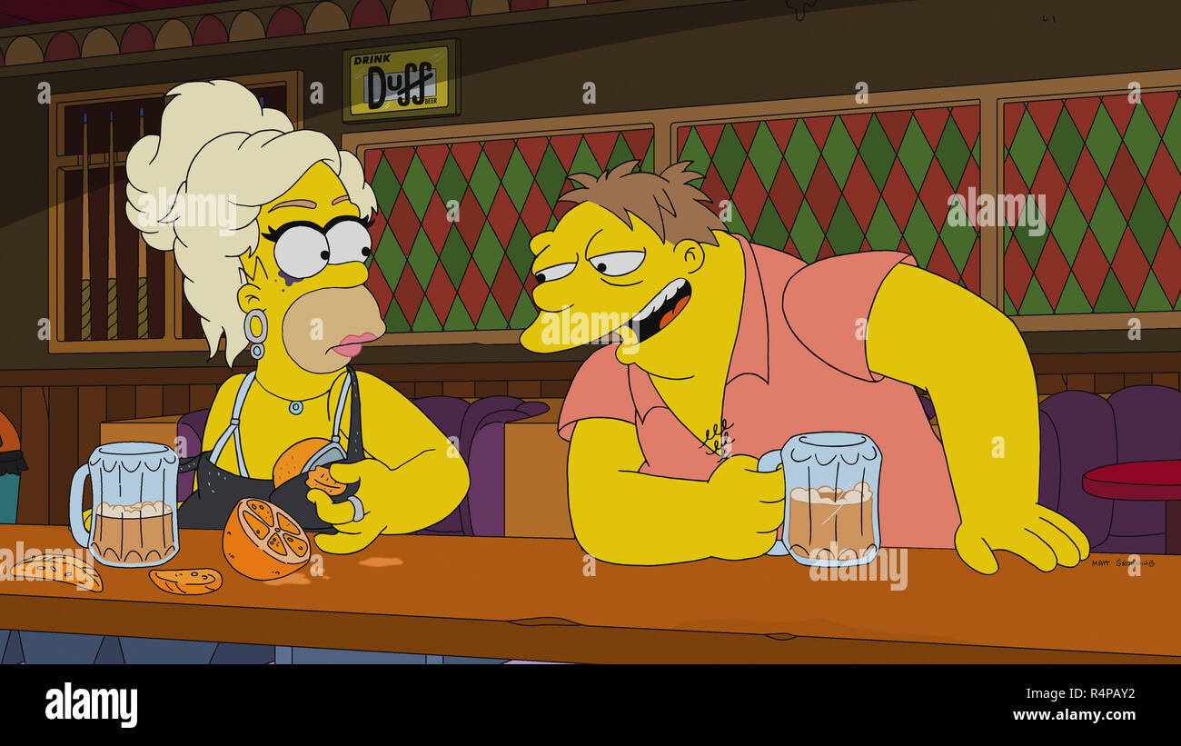 Die Simpsons, von links: Homer Simpson (von Dan Castellaneta geäußert), Barney Gumble (von Dan Castellaneta geäußert), 'Werking Mama', (Saison 30, Ep. 3007, Nov. 18, 2018). TM und © Twentieth Century Fox Film Corp. Alle Rechte vorbehalten./courtesy Everett Collection Stockfoto