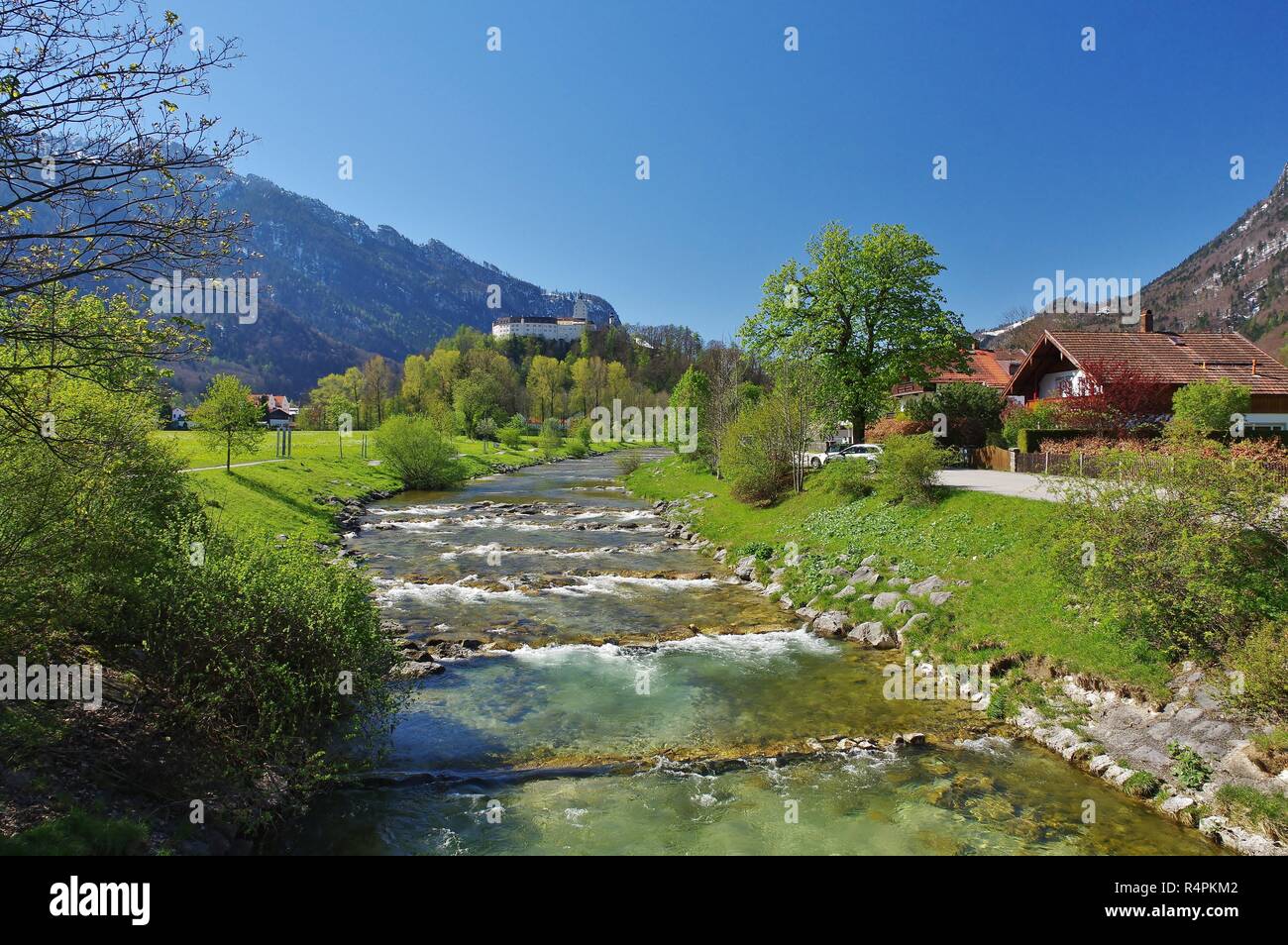 Blick auf die Burg Hohenaschau, Prien und Aschau im priental, chiemgau, Oberbayern, Süddeutschland Stockfoto