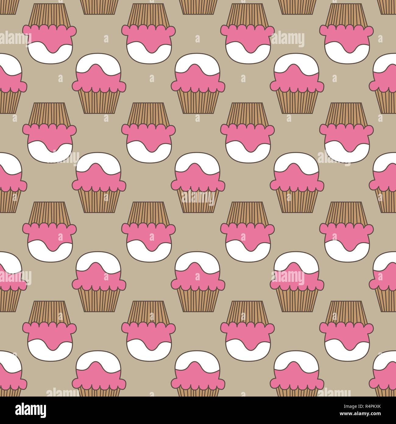 Cupcake vektor Muster beige rosa Art Hintergrund Stock Vektor