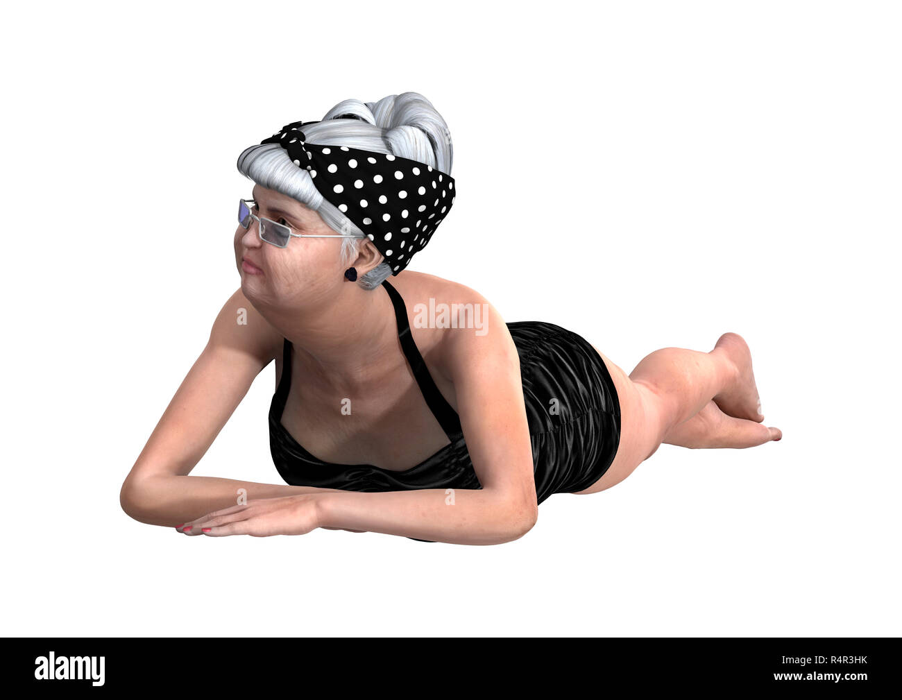 3D-Rendering Senior Frau Sonnenbaden Stockfoto