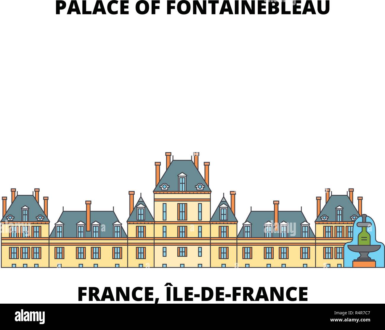 Frankreich, Ile-De-France - Schloss und Park von Fontainebleau line Reisen Sehenswürdigkeit, Skyline, vektor design. Frankreich, Ile-De-France - Schloss und Park von Fontainebleau lineare Abbildung. Stock Vektor