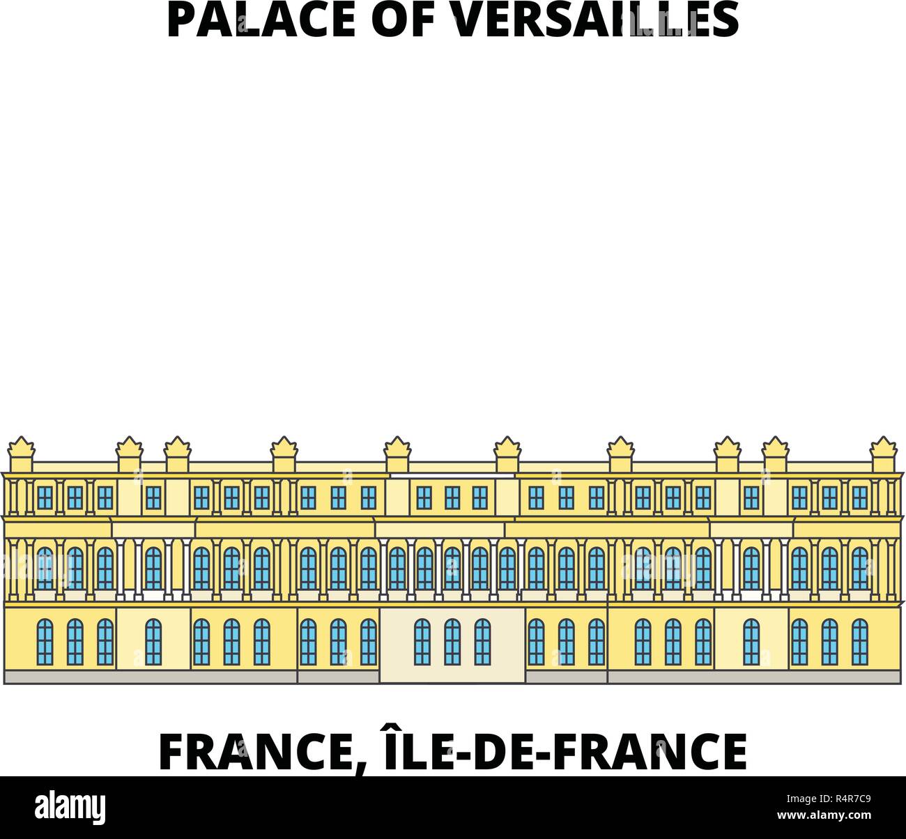 Frankreich, Ile-De-France - Schloss und Park von Versailles line Reisen Sehenswürdigkeit, Skyline, vektor design. Frankreich, Ile-De-France - Schloss und Park von Versailles lineare Abbildung. Stock Vektor