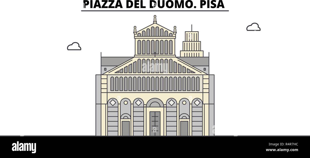 Piazza Del Duomo. Pisa line Reisen Sehenswürdigkeit, Skyline, vektor design. Piazza Del Duomo. Pisa lineare Abbildung. Stock Vektor