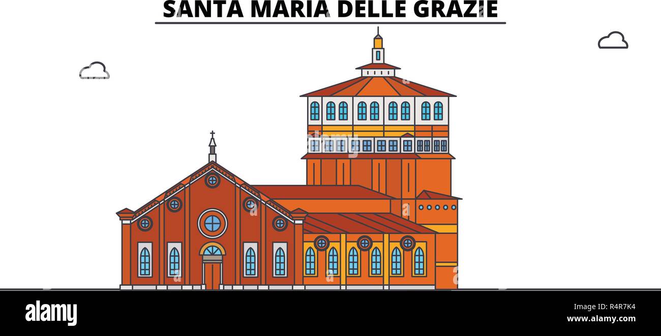 Santa Maria delle Grazie Linie reisen Sehenswürdigkeit, Skyline, vektor design. Santa Maria delle Grazie lineare Abbildung. Stock Vektor