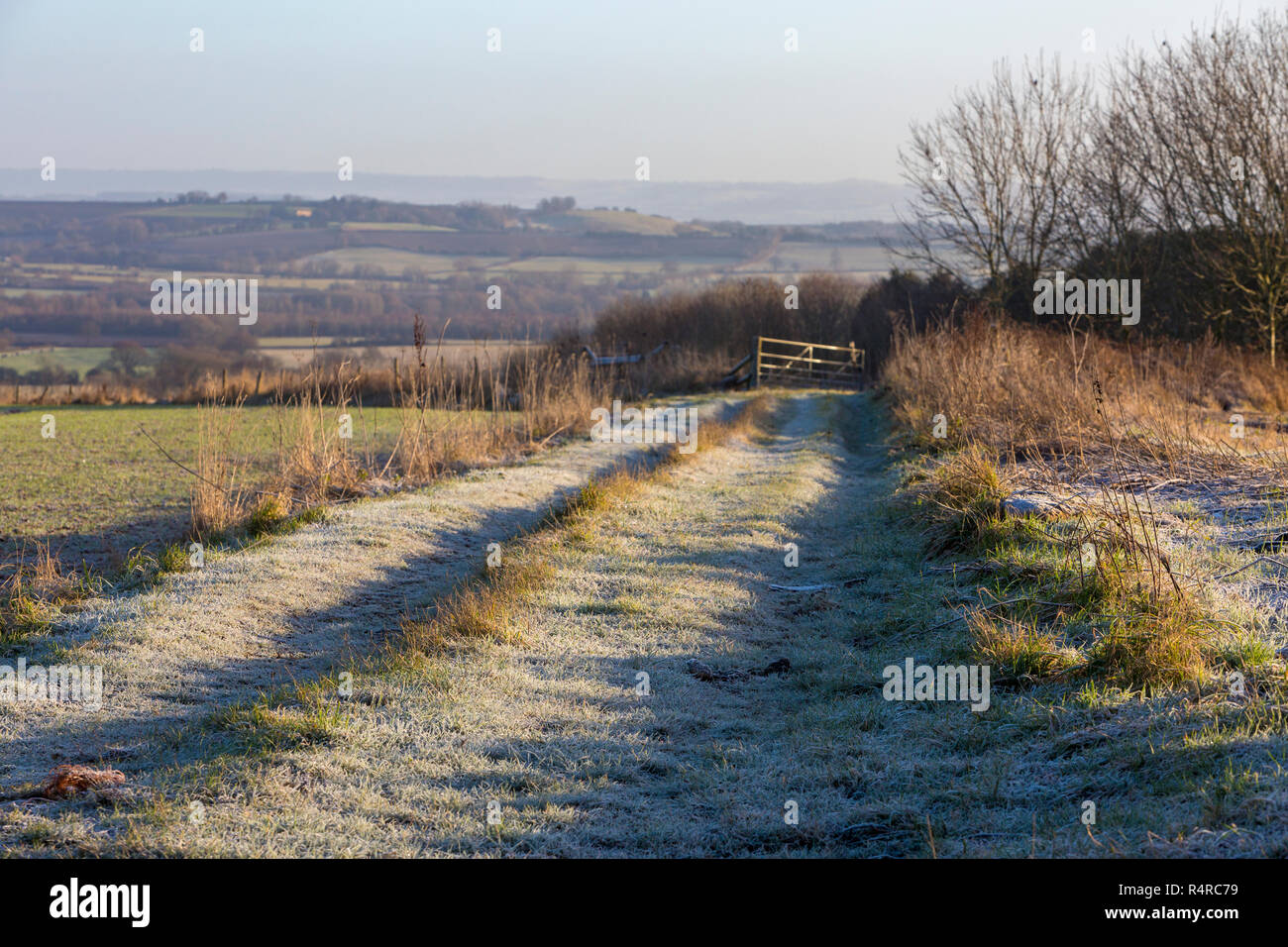 Englische Landschaft im Winter, Landschaft rund um Chipping Campden in den Cotswolds, Gloucestershire England Stockfoto