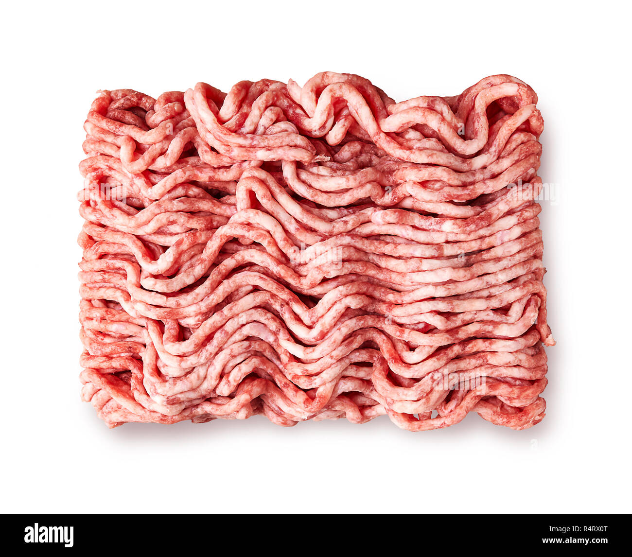 Fleisch isoliert auf weißem Hintergrund. Rohes gehacktes Schweinefleisch. Stockfoto