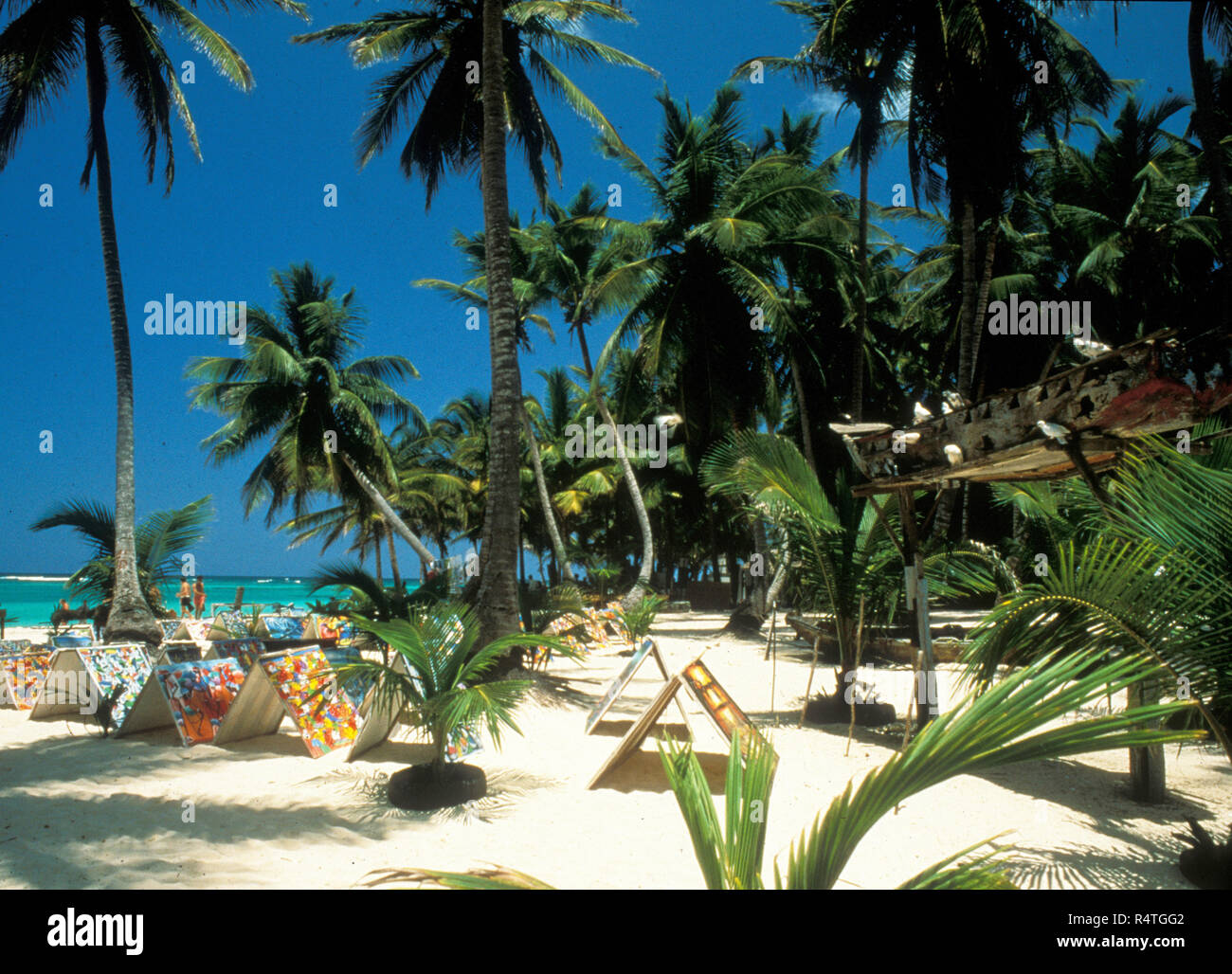 Bilder aus Haiti gehandelt am Strand von Punta Vana in der Dominikanischen Republik. Stockfoto