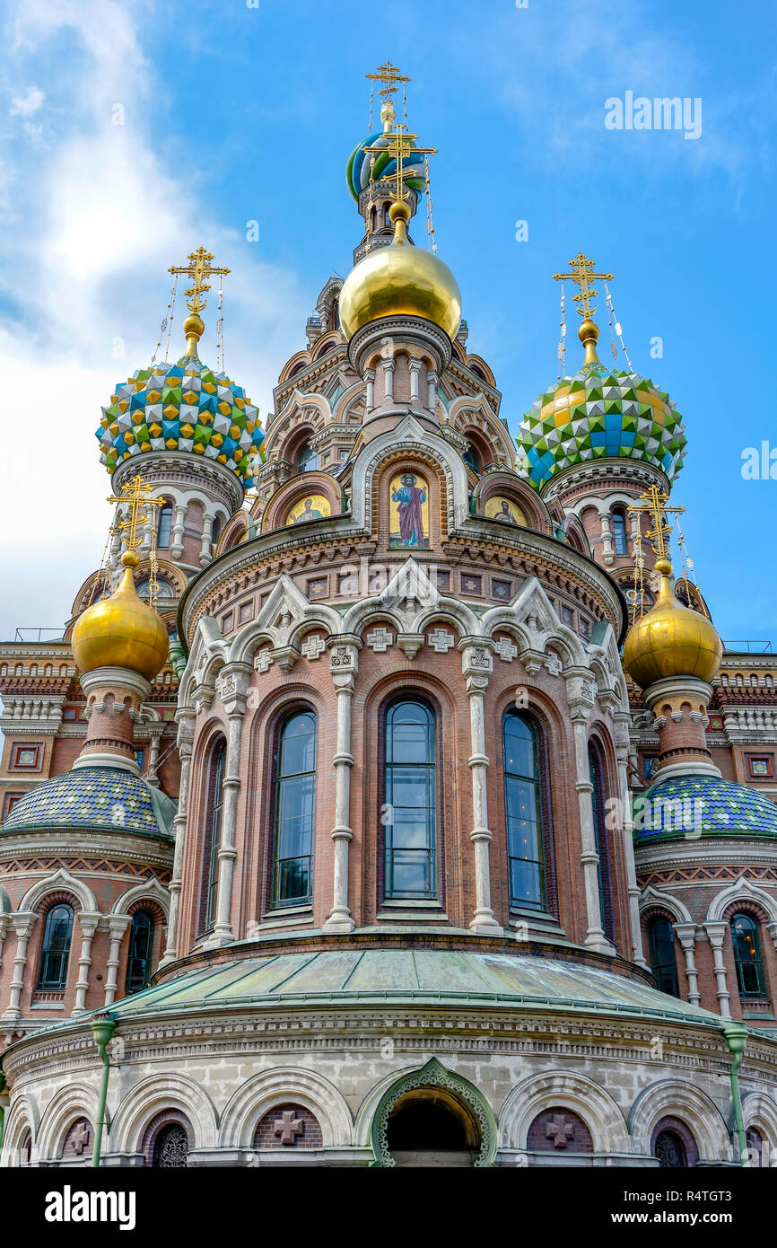 Alte Kathedrale der Auferstehung des Erlösers auf dem Blut in St. Petersburg gebaut auf der Stelle, wo Zar Alexander II. ermordet wurde. Stockfoto