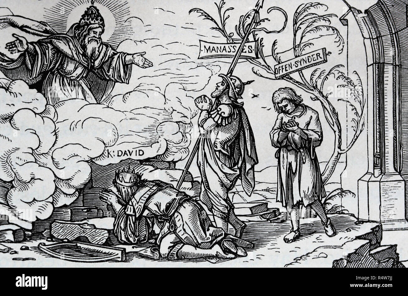 Hans Holbein der Jüngere (1497-1543). Deutschen Künstler. Reformation Propaganda. True und False Vergebung, 1529. Stockfoto