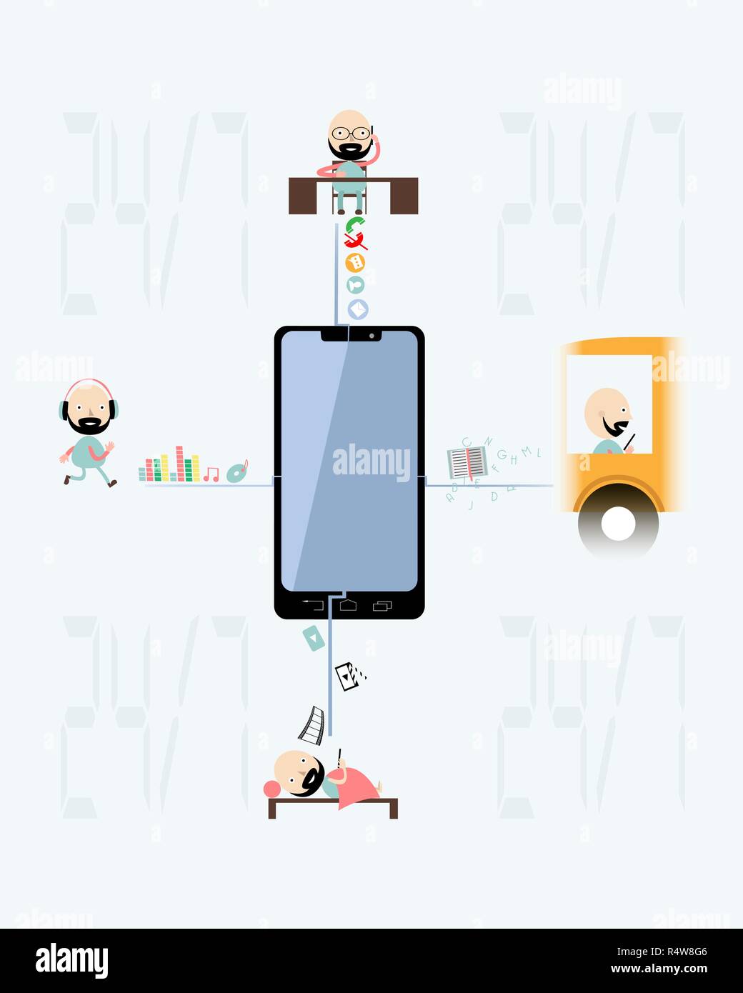 Demonstration von einem Smartphone während des Tages. Vector Illustration. Stock Vektor