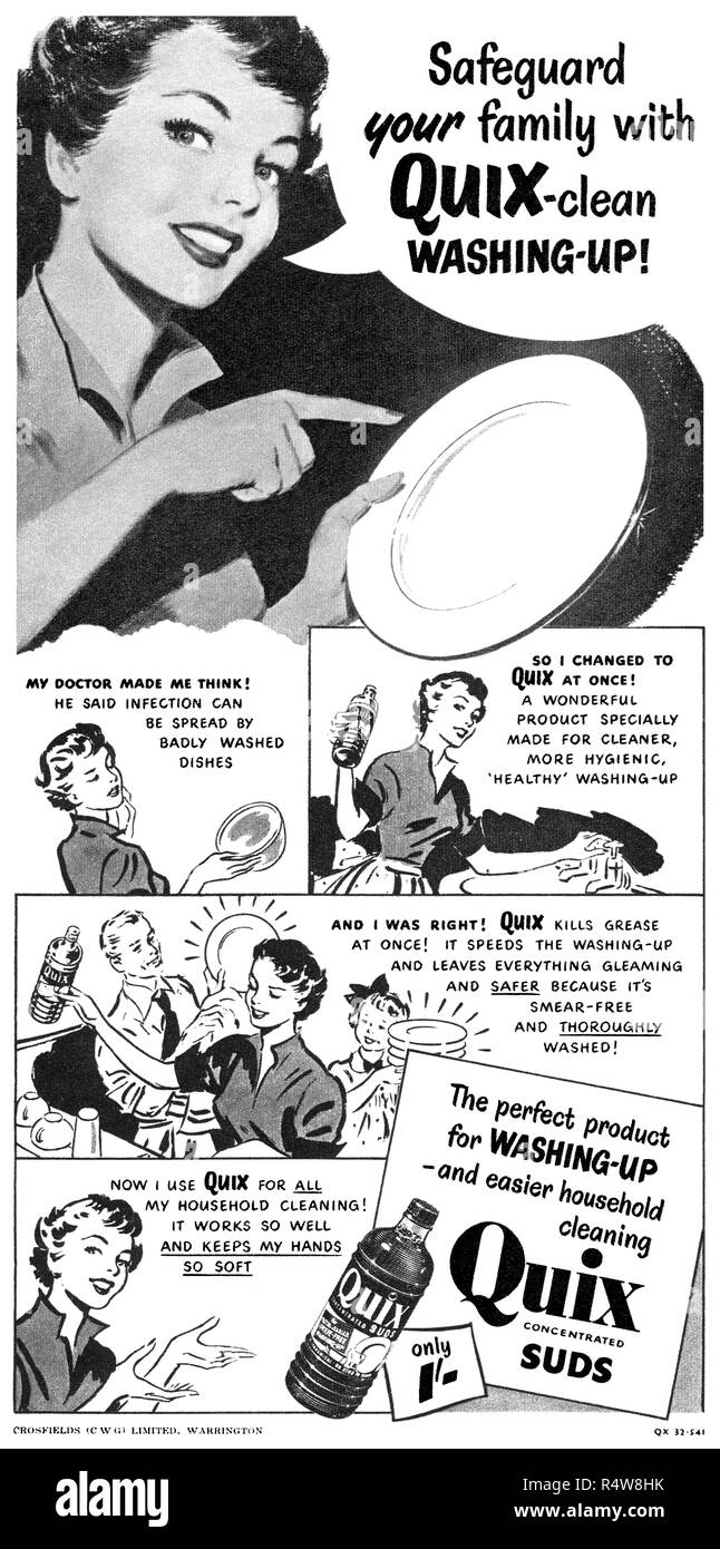 1951 britischen Werbung für Quix Spülmittel. Stockfoto