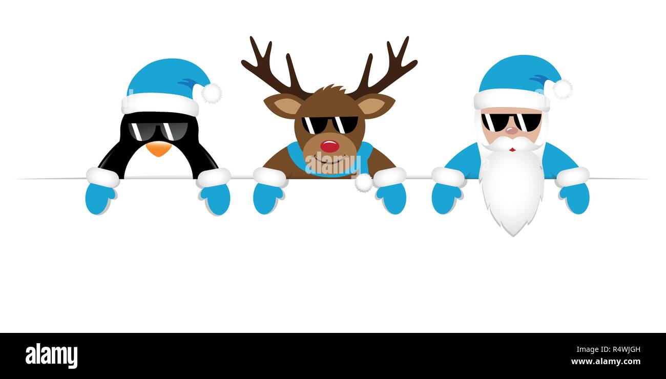 Cute penguin Rentier und Weihnachtsmann cartoon mit Sonnenbrille und blaue Kleidung Vektor-illustration EPS 10. Stock Vektor
