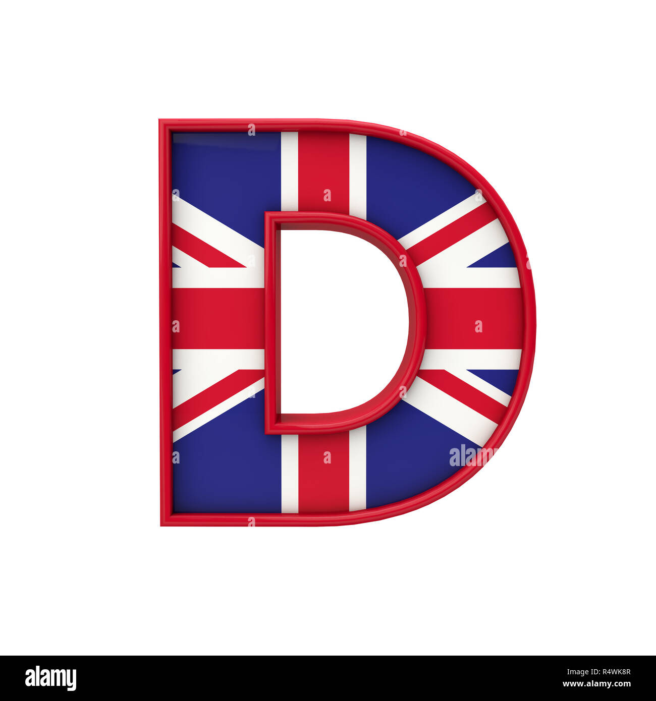 Buchstabe D Union Jack font, Großbritannien Flagge Schriftzug. 3D-Rendering Stockfoto