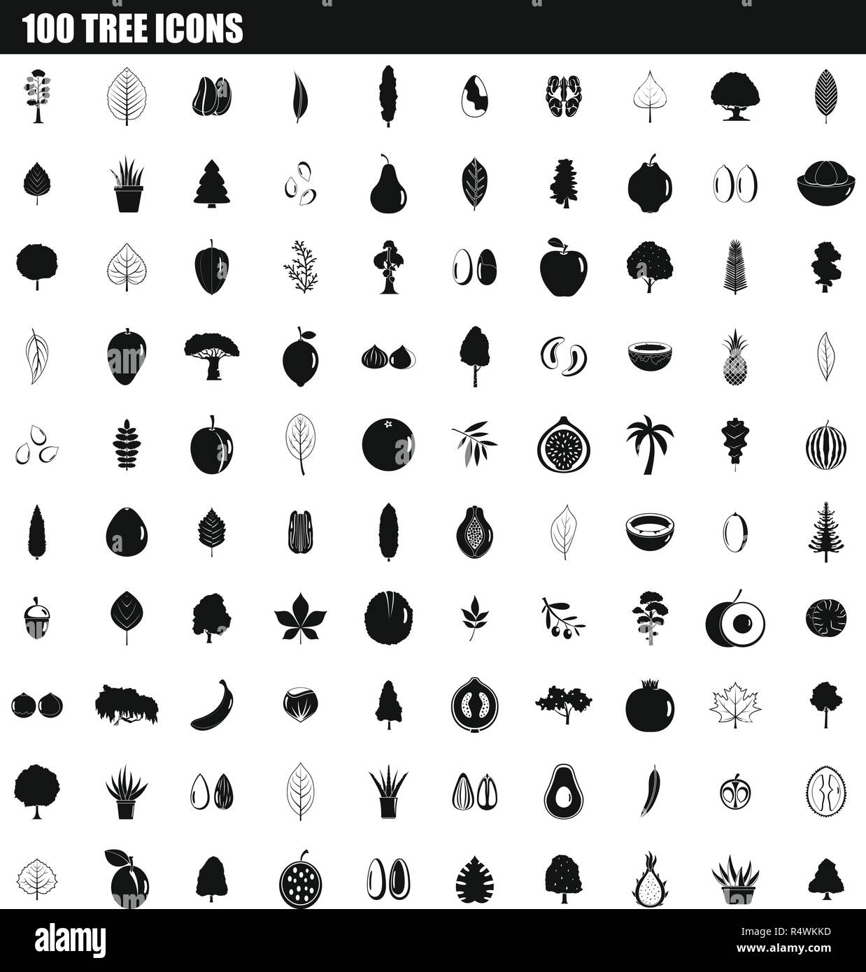 100 Baum Symbol gesetzt. Einfacher Satz von 100 Baum Vektor Symbole für Web Design auf weißem Hintergrund Stock Vektor