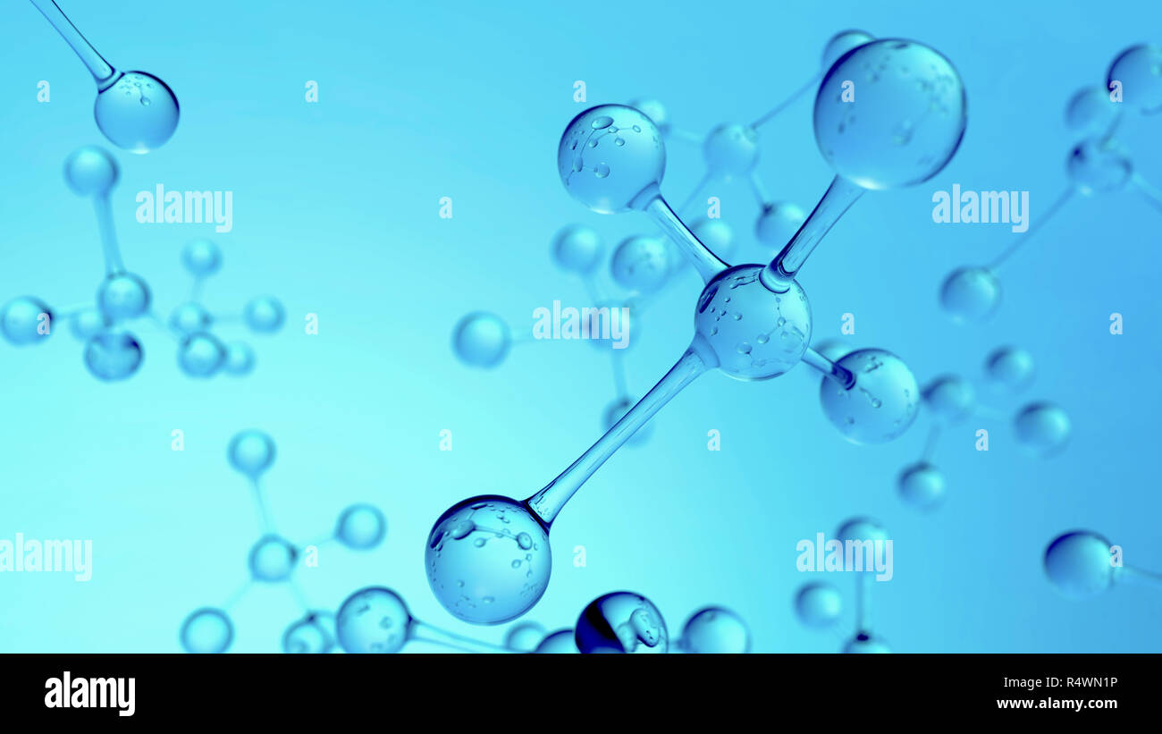 3D-Darstellung von Atom Struktur unter dem Mikroskop auf blauem Hintergrund  Stockfotografie - Alamy
