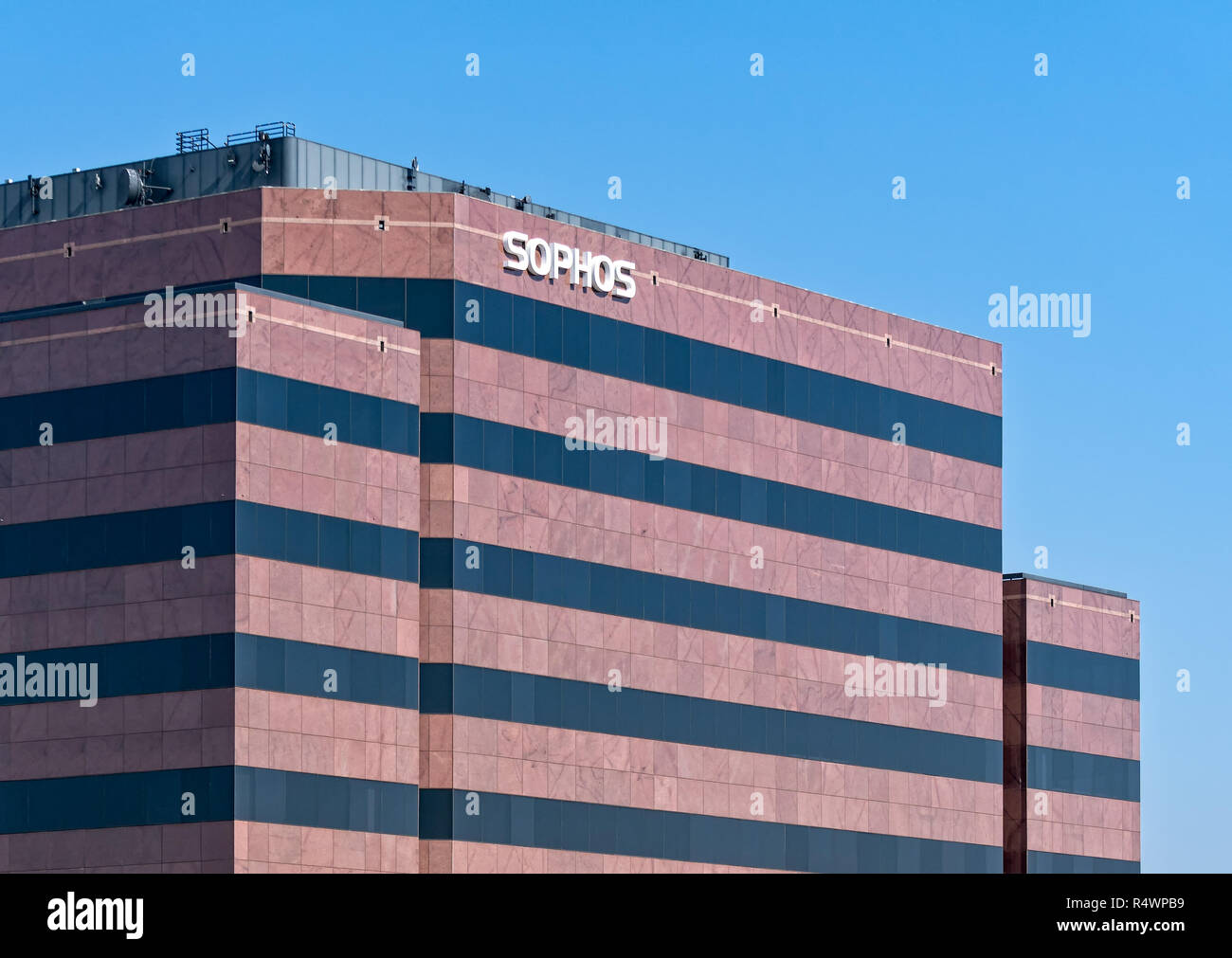 SANTA CLARA, CA/USA - Oktober 20, 2018: Sophos Silicon Valley Hauptquartier. Sophos Gruppe ist eine britische Sicherheit Software und Hardware. Stockfoto