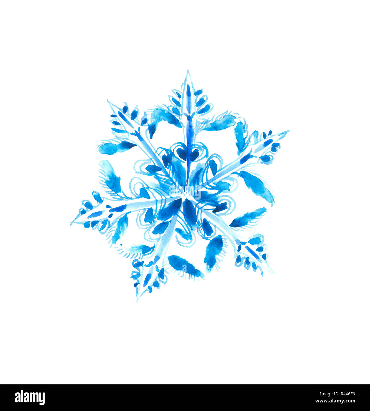 Schöne Schneeflocke. Warten auf den ersten Schnee. Muster auf dem Glas. Aquarell Hintergrund. Stockfoto