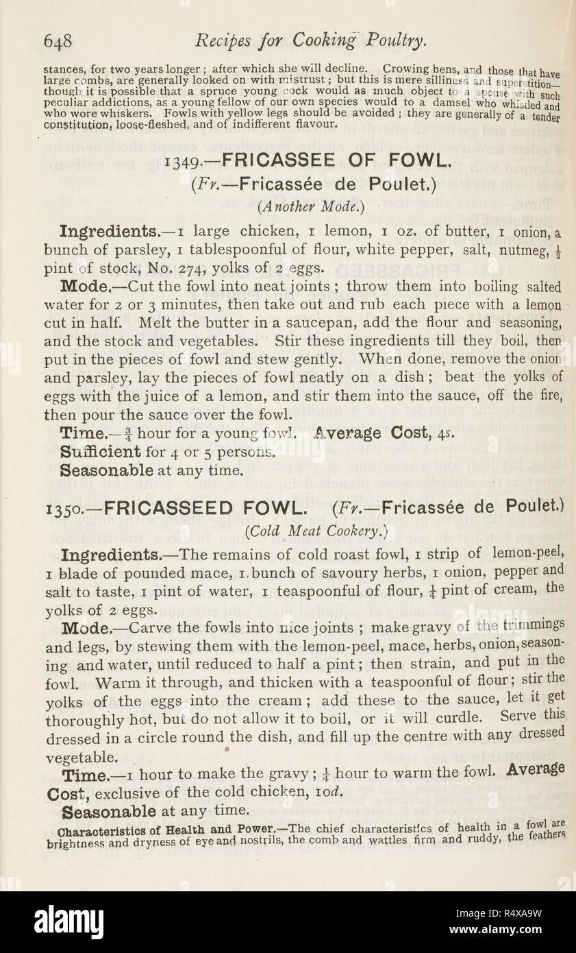 Rezepte Fur Das Kochen Geflugel Das Buch Der Haushaltsfuhrung London Station Schloss Bowden Co 12 Quelle 7942 Dd 9 Seite 648 Sprache Englisch Stockfotografie Alamy