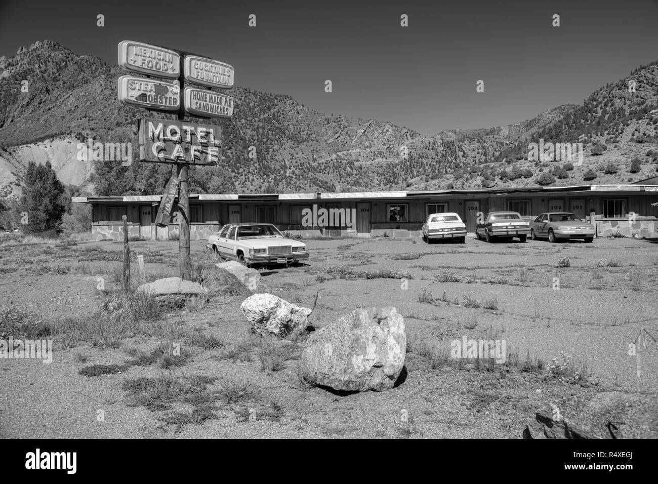 North America, American, USA, Südwesten, Cimarron, verlassenen Motel am Highway 50 Stockfoto