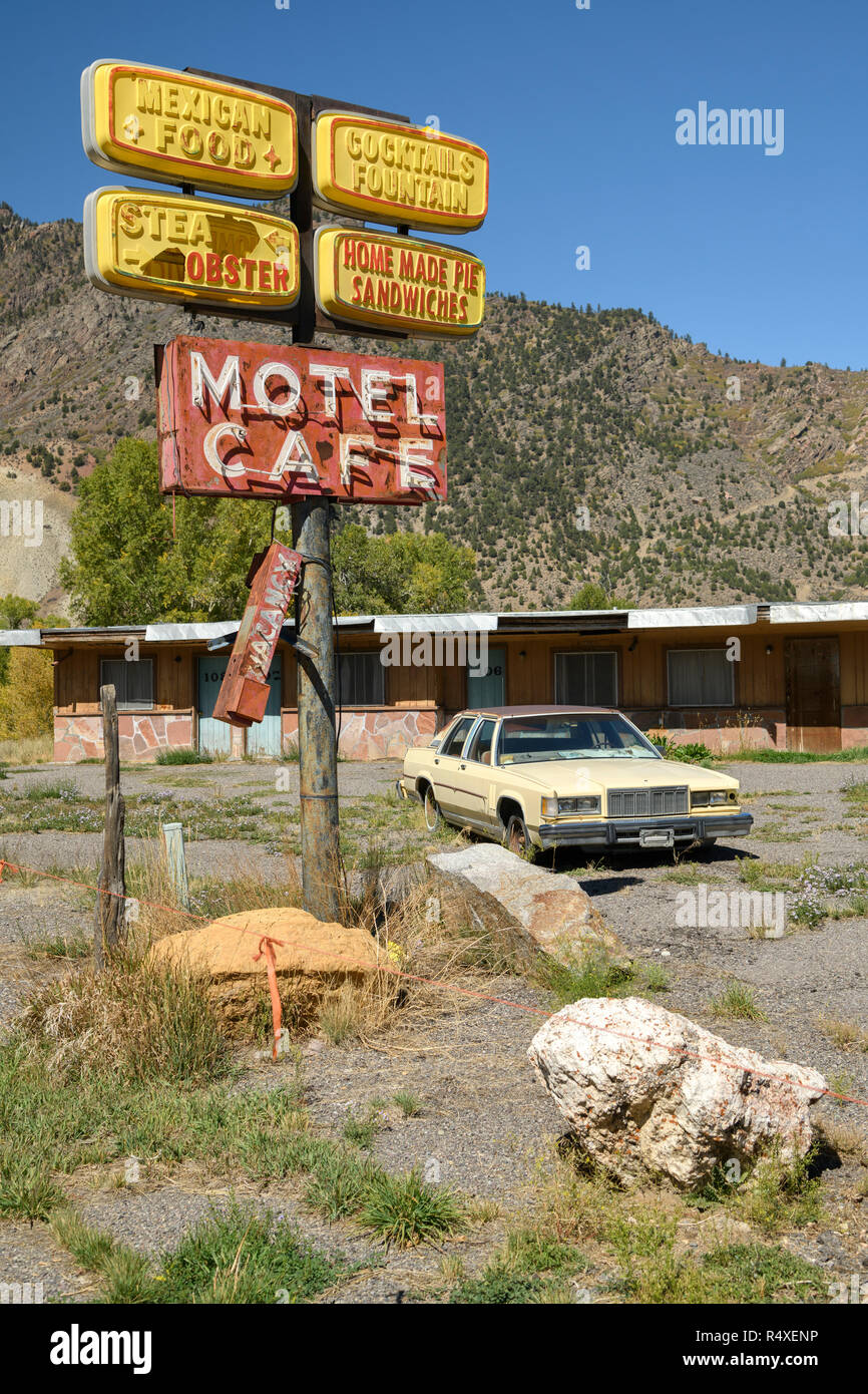 North America, American, USA, Südwesten, Cimarron, verlassenen Motel am Highway 50 Stockfoto