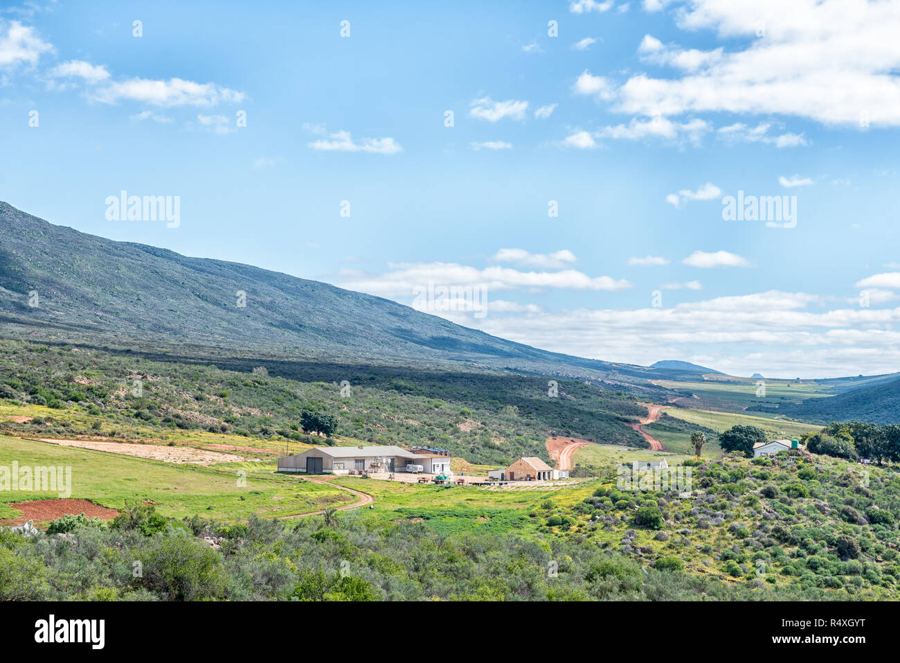 CLANWILLIAM, SÜDAFRIKA, 22. AUGUST 2018: eine Farm in der Nähe von Clanwilliam Szene in der Western Cape Provinz. Landwirtschaftliche Gebäude sichtbar sind Stockfoto