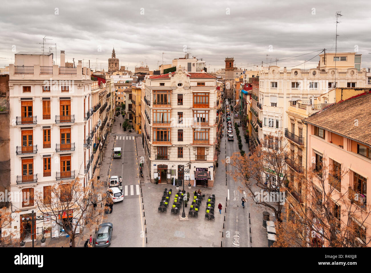 Plaça dels Pelze, Valencia, Spanien Aussicht von Torres de Serranos, Stockfoto