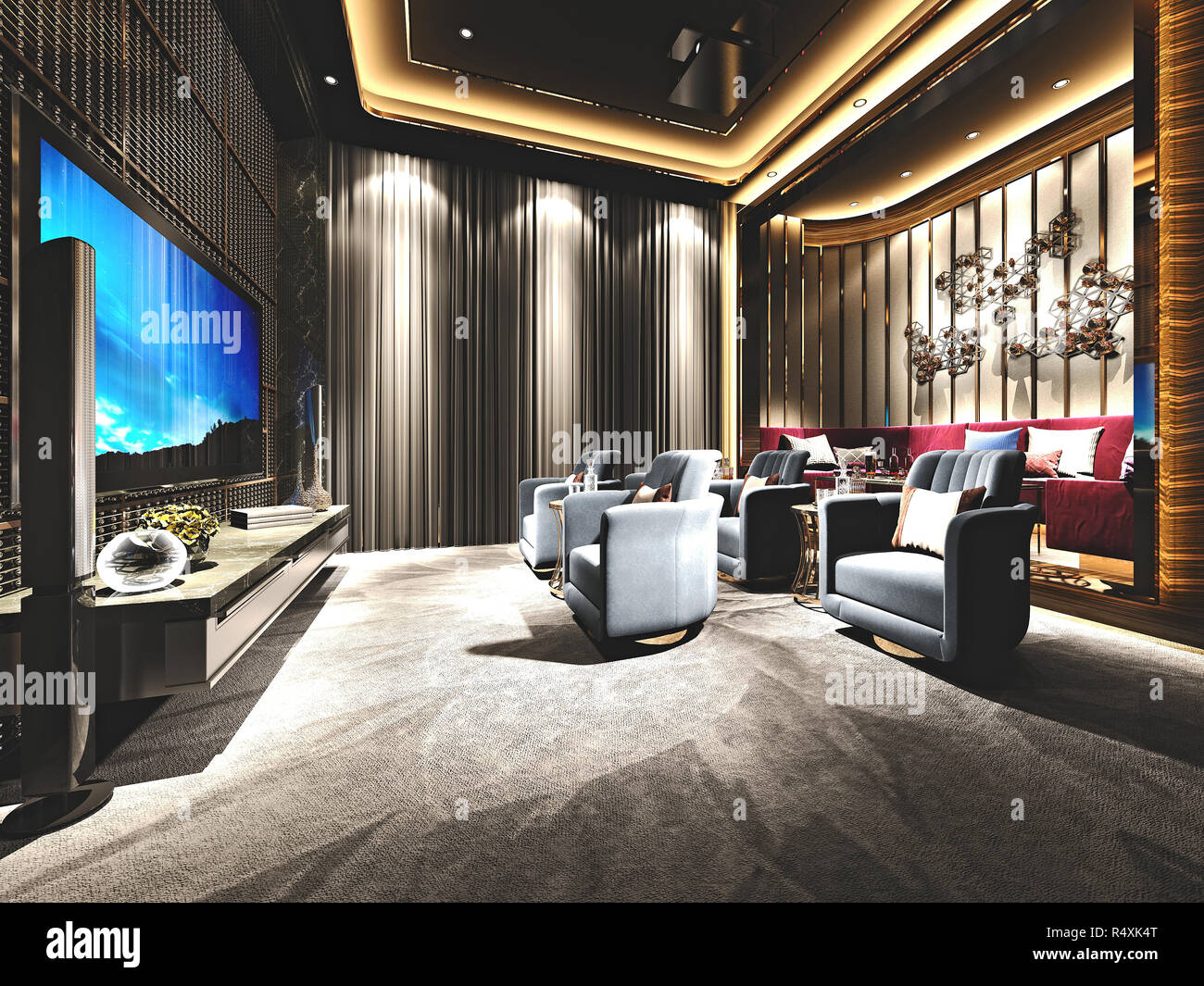 3D-Render home theater Zimmer Stockfoto