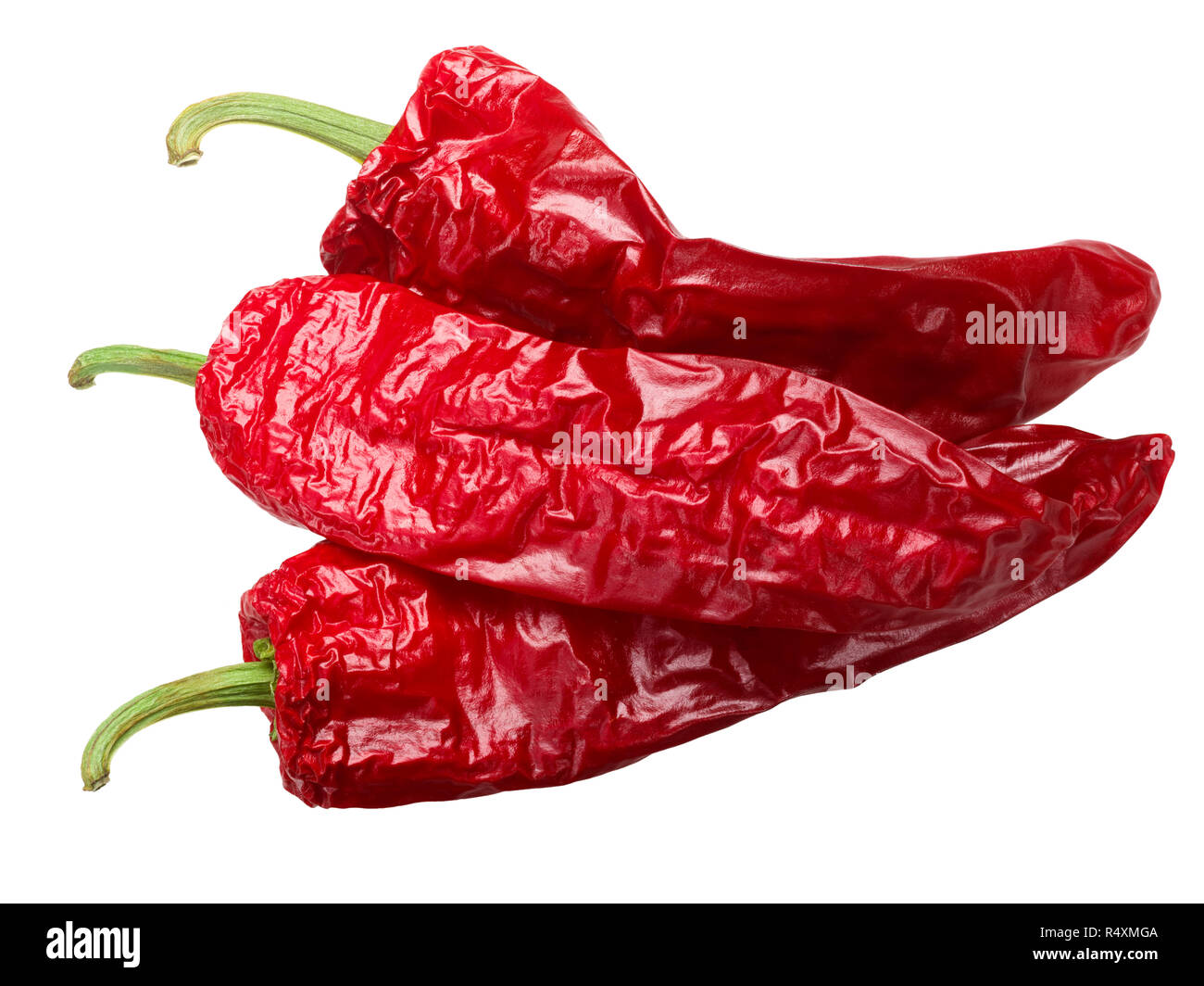 Getrocknete Aleppo Paprika, ganze Schoten, Ansicht von oben Stockfoto