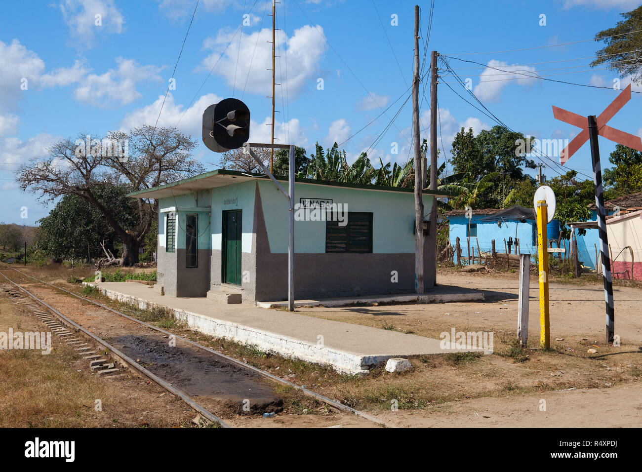 Manaca Iznaga, Kuba - Januar 29,2017: Bahnhof für touristische Zug im Tal der Zuckermühlen oder Valle de los Ingenios, einem UNESCO-Er Stockfoto