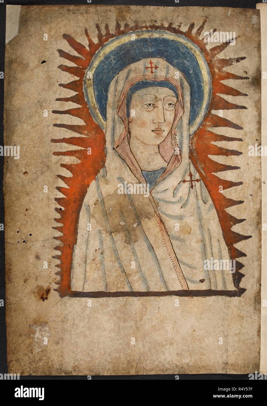 Die Jungfrau. Die Wüste von Religion und andere Gedichte und religio. England; Erste Hälfte 15. Jahrhundert. [Ganze folio] Bild der Jungfrau, wahrscheinlich eine Kopie einer byzantinischen Malerei. Möglicherweise für den Kartäuser am Mount Grace Priory, Co.York produziert. Bild aus der Wüste der Religion übernommen, und andere Gedichte und religiöse Stücke. Ursprünglich in N. in England [Co. York.?]; erste Hälfte des 15. Jahrhunderts. Quelle: Hinzufügen. 37049, f.1 v. Sprache: Englisch. Stockfoto