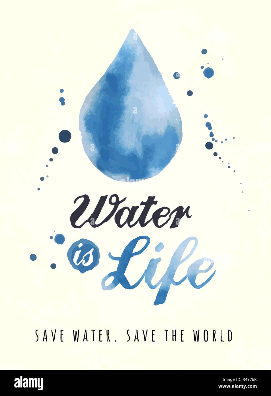 Aquarell Plakat für Wasser Erhaltung Stock Vektor