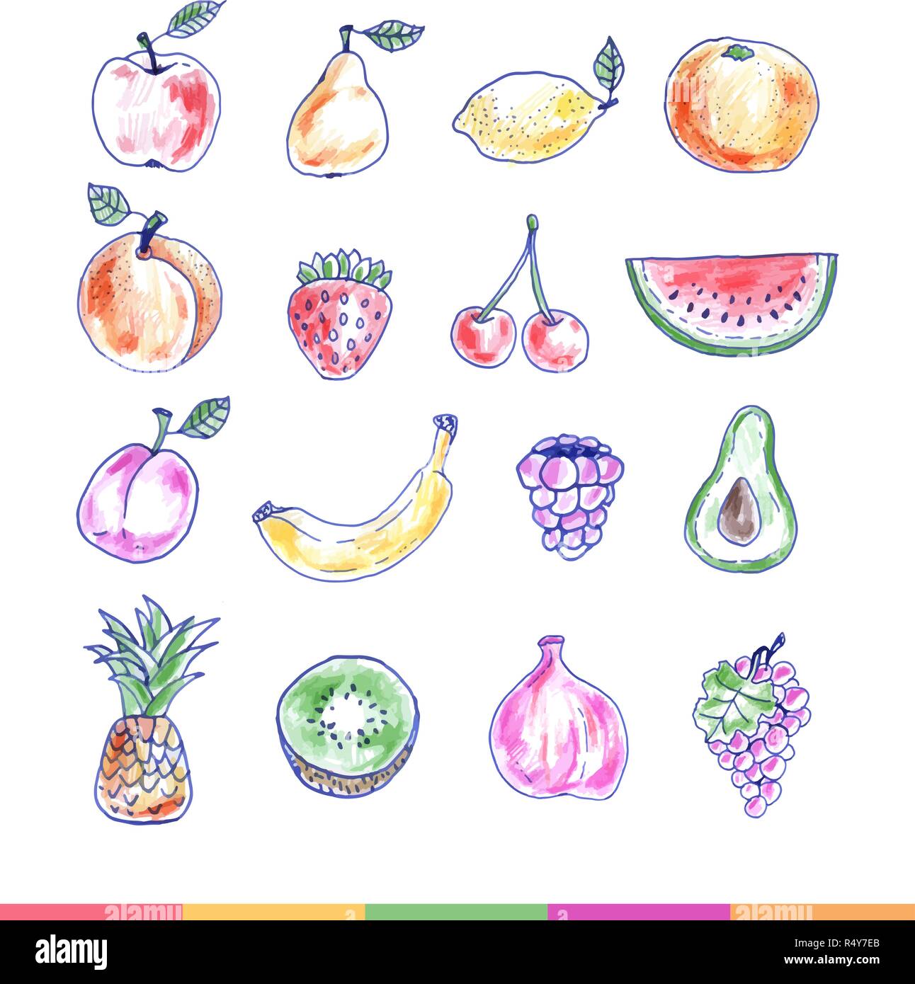 Satz von köstlichen Früchte von Hand gezeichnet Stock Vektor