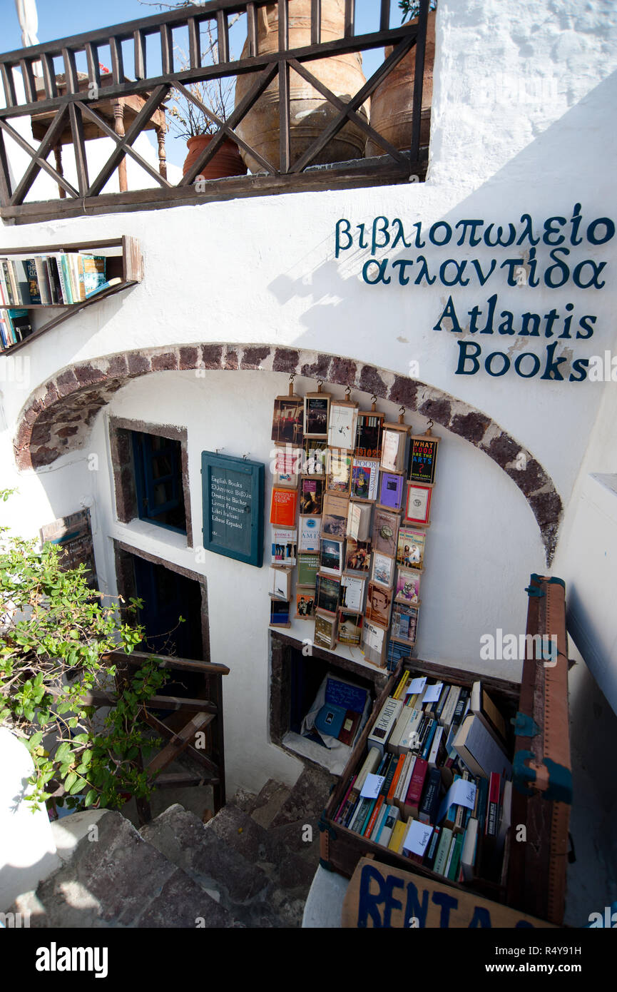Atlantis Bookshop Santorini Griechenland Stockfoto