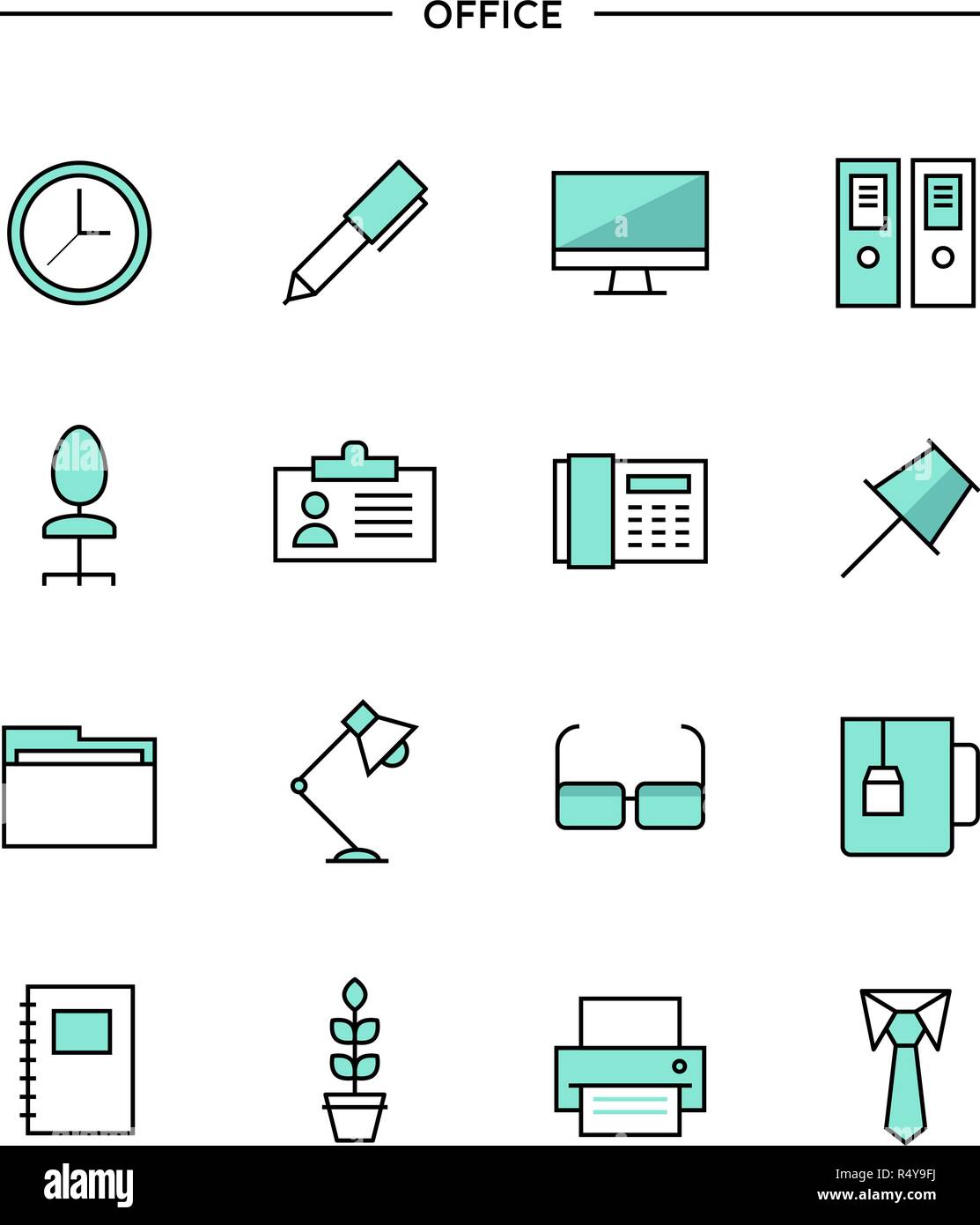 Satz von Thin Line flach office Symbole Stock Vektor