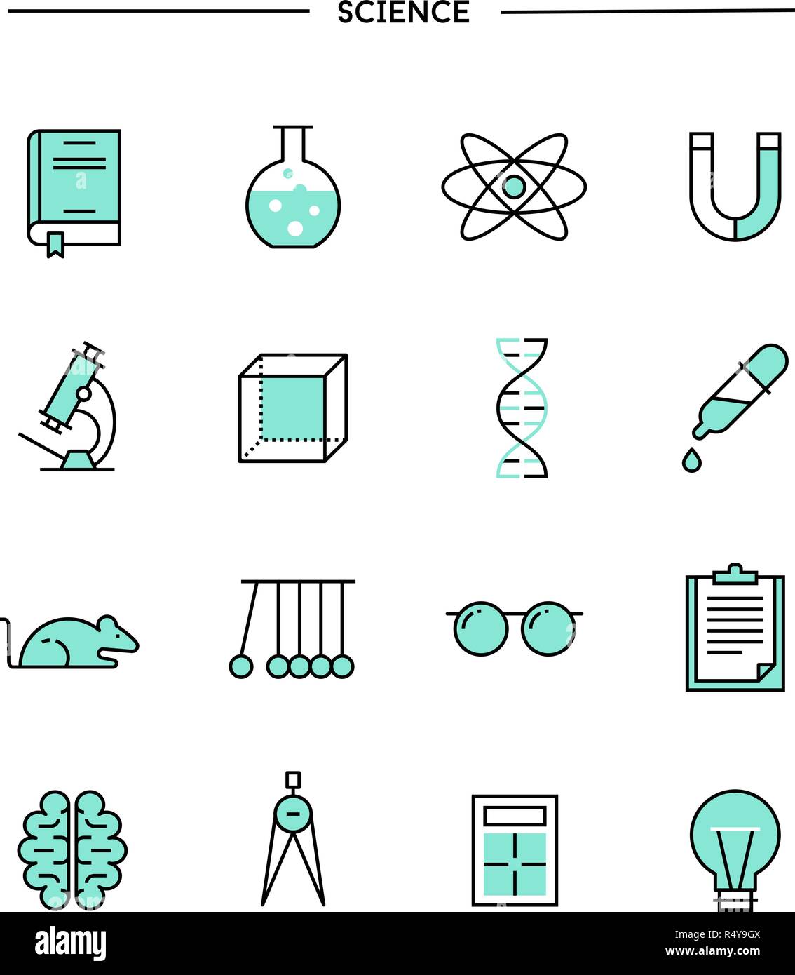 Der flache Bauform, dünne Linie Wissenschaft Symbole Stock Vektor