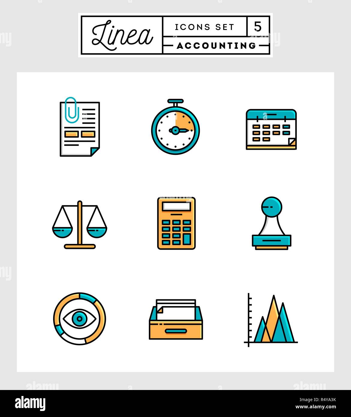 Satz mit flachen Design eine dünne Linie Symbole der Elemente Stock Vektor