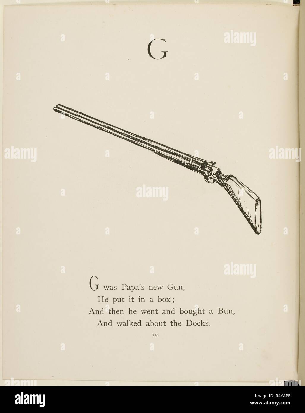 Gun Illustrationen und Verse aus Unsinn Alphabeten erstellt und von Edward Lear geschrieben. . Unsinn Botanik, und Unsinn Alphabete, fünfte Auflage. Frederick Warne & Co.: London & New York, 1889. Quelle: Cup. 400. 42 120. Sprache: Englisch. Stockfoto
