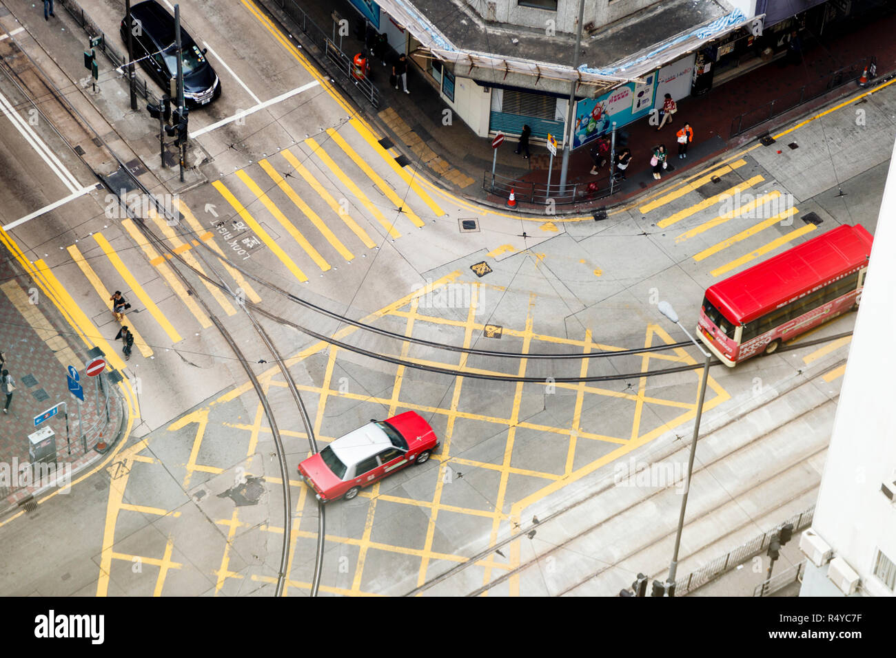 Straße Ecke von oben, auf der Insel Hong Kong Stockfoto