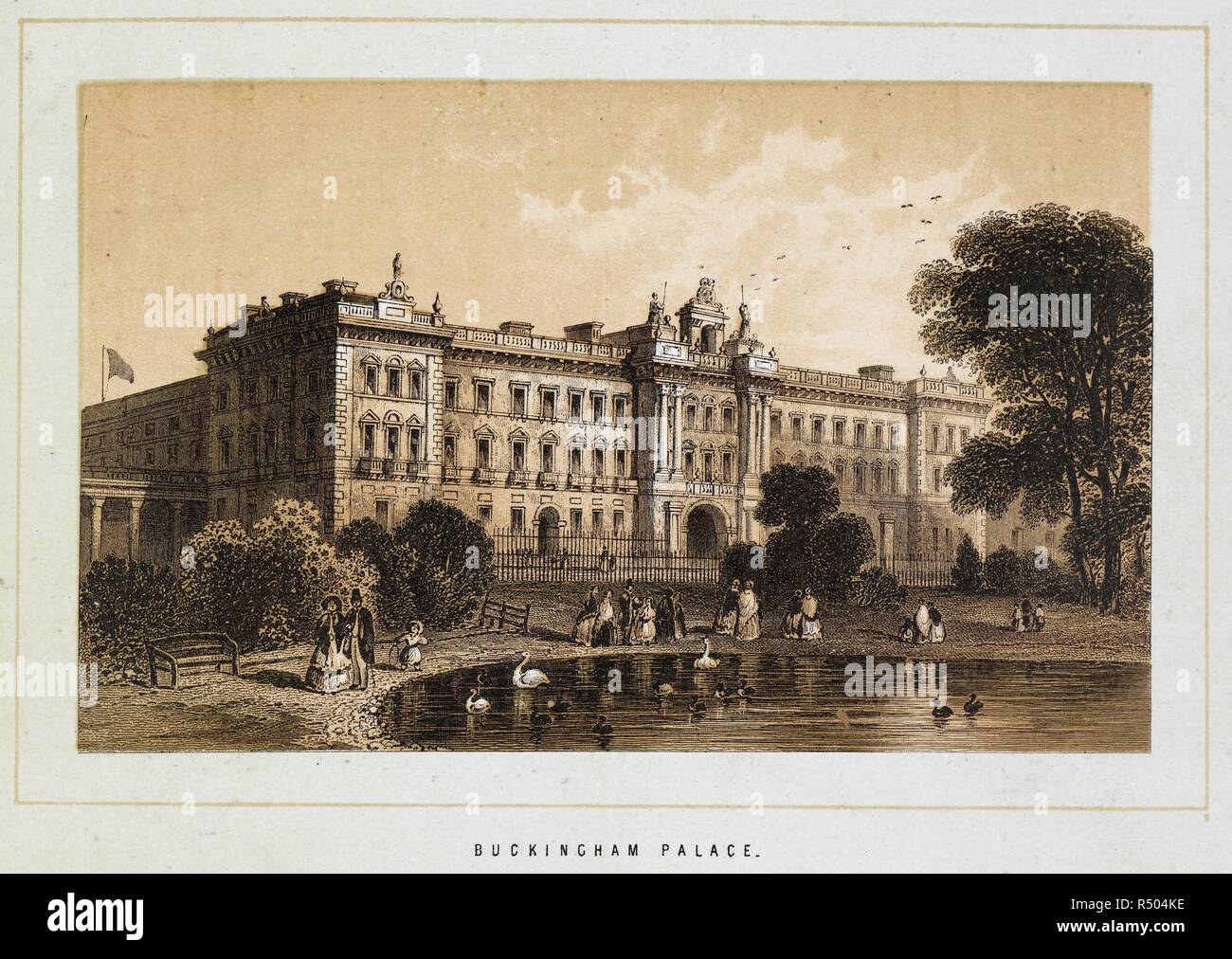 Buckingham Palace. Die malerische Landschaft von England. London, Edinburgh: T.Nelson & Söhne, 1875. Abbildung. Platte. Royal Palace. London. Quelle: 10348.bbb.38. Sprache: Englisch. Stockfoto