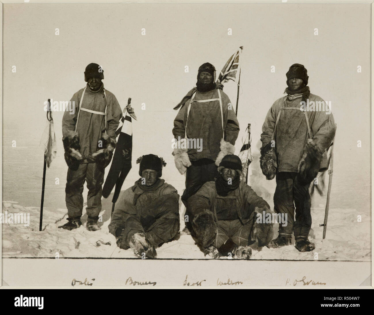 Die britische polar Party am Südpol, 18. Januar 1912, Fotos von der British Antarctic Expedition, 1910 - 1913. Mit Ill. von Henry Bowers. Museum: British Library. Stockfoto