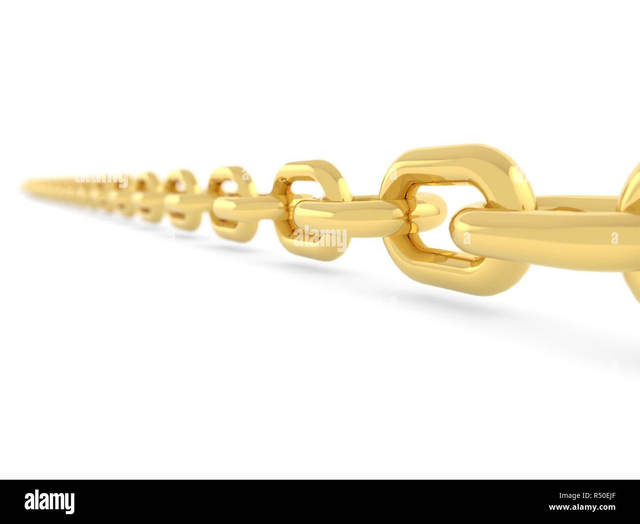 Goldene Kette auf einem weißen Hintergrund. 3D-Render Abbildung. Stockfoto