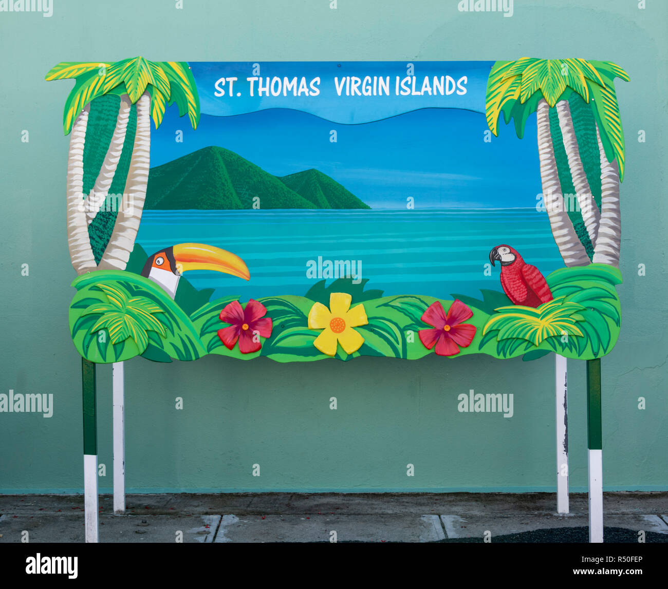 Bunte Holzschild St. Thomas Virgin Islands Stockfoto