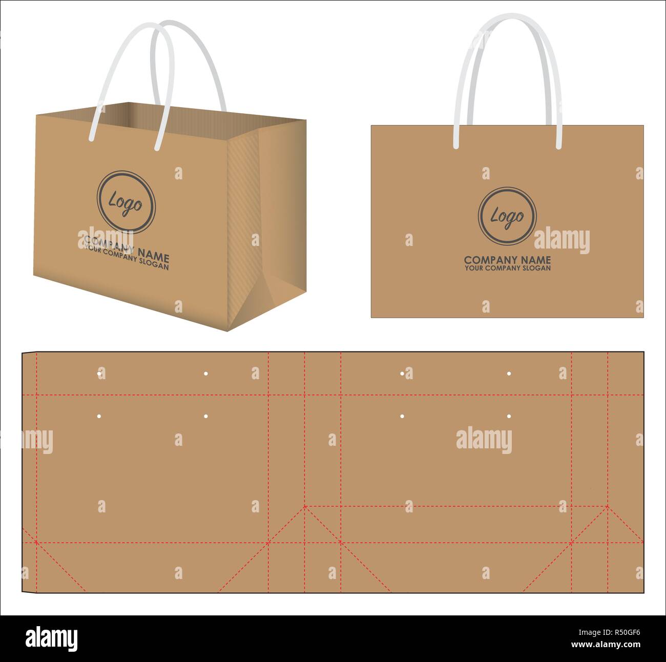 Paper bag Verpackung gestanzte und 3d-Tasche mockup Stock Vektor