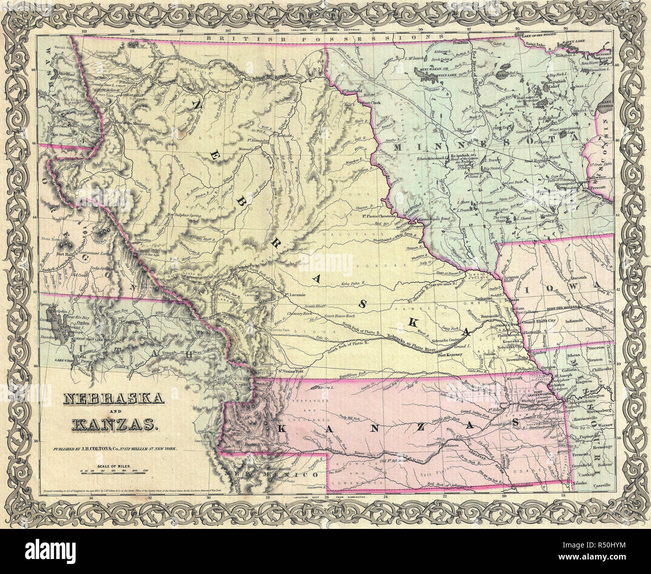 Colton Karte von Kansas und Nebraska, ca. 1855 Stockfoto