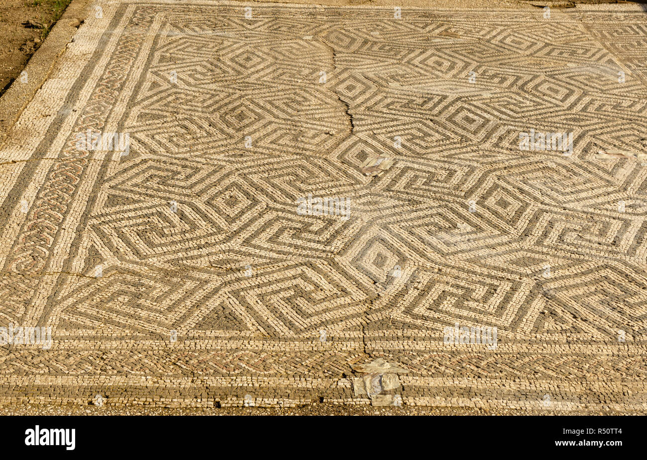 Ostia Antica in Rom, Italien. Geometrische Römischen Reiches Mosaikfußboden Stockfoto