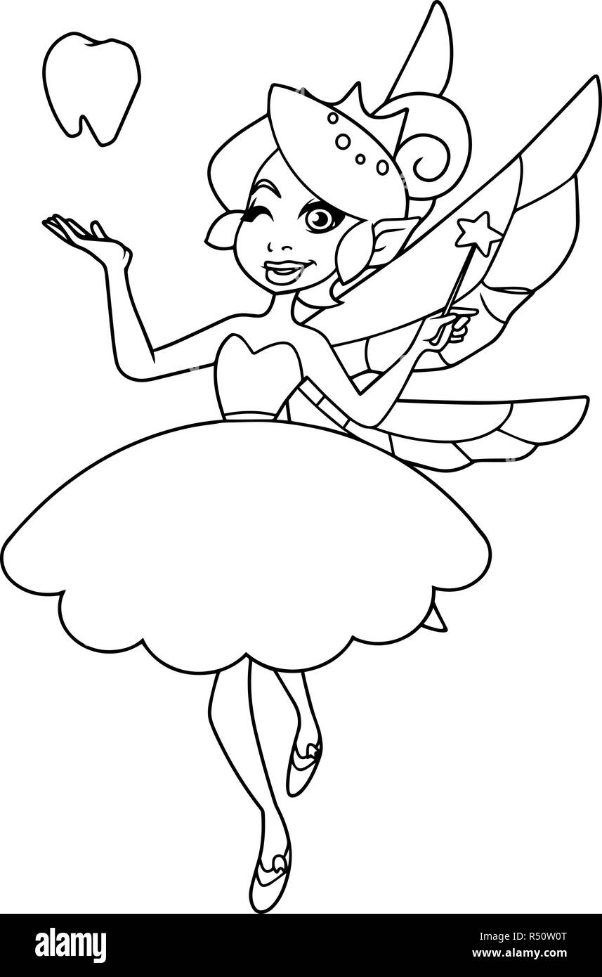 Tooth Fairy Line Art Stock Vektor